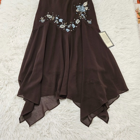 S.L. Fashions Sz 12 Y2k Brown Beaded Floral Embroidery Fairycore Whimsical Dress - Picture 3 of 10